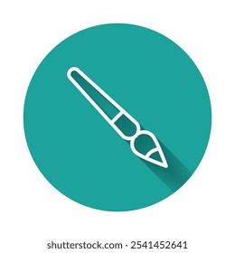 White line Paint brush icon isolated with long shadow. Green circle button. Vector