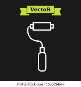 Icono de pincel de rodillo blanco aislado en fondo negro. Ilustración vectorial