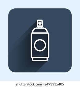Weiße Linie Paint Spray kann Symbol isoliert mit langem Schatten Hintergrund. Blaues quadratisches Button. Vektorgrafik