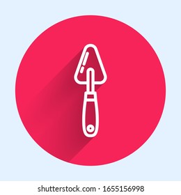 White line Palette knife icon isolated with long shadow. Red circle button. Vector Illustration