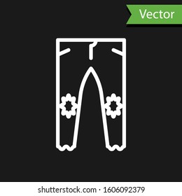 White line Pants icon isolated on black background.  Vector Illustration