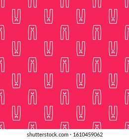 White line Pants icon isolated seamless pattern on red background.  Vector Illustration