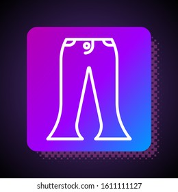 White line Pants icon isolated on black background. Square color button. Vector Illustration