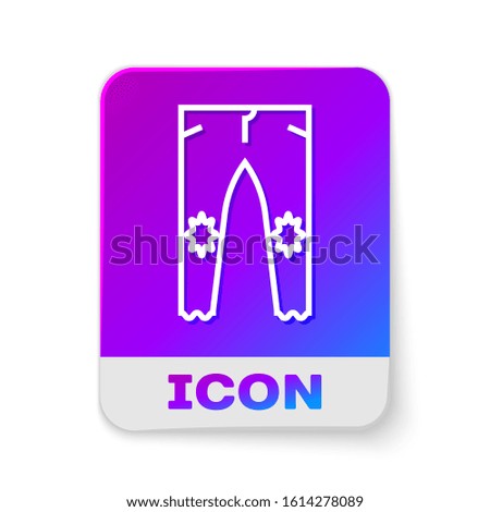 White line Pants icon isolated on white background. Rectangle color button. Vector Illustration