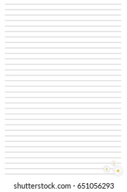 White Line Paper Sheet with daisy. Vector, Illustration of Classic sheet of line Paper Sheet.