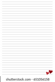 White Line Paper Sheet with hearts. Vector, Illustration of Classic sheet of line Paper Sheet.
