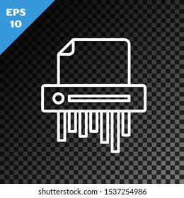 White line Paper shredder confidential and private document office information protection icon isolated on transparent dark background.  Vector Illustration
