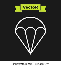 White line Parachute icon isolated on black background. Extreme sport. Sport equipment.  Vector Illustration