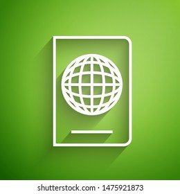 White line Passport with biometric data icon isolated on green background. Identification Document.  Vector Illustration