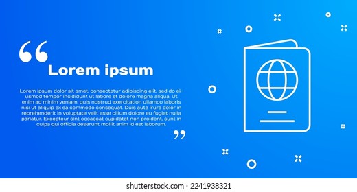 White line Passport with biometric data icon isolated on blue background. Identification Document.  Vector