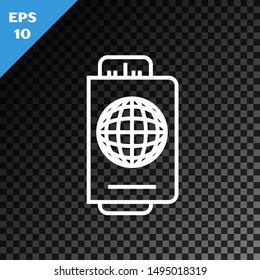 White line Passport with ticket icon isolated on transparent dark background. Identification Document. Concept travel and tourism. Vector Illustration White line Passport with ticket icon isolated on transparent dark background. Identification Document. Concept travel and tourism. Vector Illustration