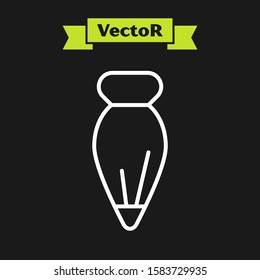 White line Pastry bag for decorate cakes with cream icon isolated on black background. Kitchenware and utensils.  Vector Illustration