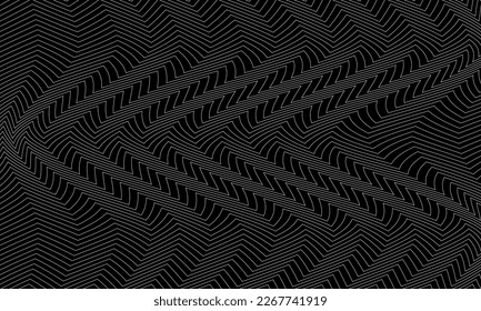 weißes Zeilenmuster auf schwarzem Hintergrund, Wellen, abstrakter Hintergrund, Vektordesign