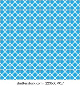 White line pattern on blue background. A linked diagonal line shape. White lattice on a blue backdrop.