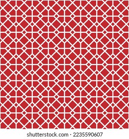 White line pattern on red background. A linked diagonal line shape. White lattice on a red backdrop.