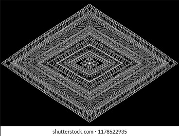 white line pattern rhombus with geometric background on the black