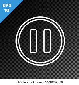 White line Pause button icon isolated on transparent dark background.  Vector Illustration