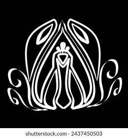 Logo de pavo real de línea blanca sobre fondo negro