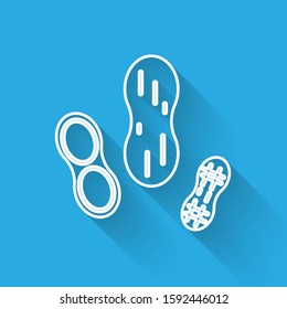 White line Peanut icon isolated with long shadow.  Vector Illustration