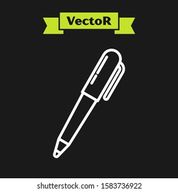 White line Pen icon isolated on black background.  Vector Illustration