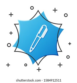 White line Pen icon isolated on white background. Blue hexagon button. Vector Illustration