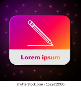 White line Pencil with eraser and line icon isolated on black background. Education sign. Drawing and educational tools. School office symbol. Rectangle color button. Vector Illustration
