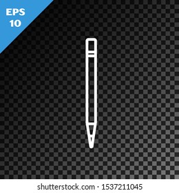 White line Pencil with eraser and line icon isolated on transparent dark background. Drawing and educational tools. School office symbol.  Vector Illustration