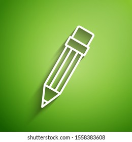 White line Pencil with eraser icon isolated on green background. Drawing and educational tools. School office symbol.  Vector Illustration