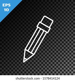 White line Pencil with eraser icon isolated on transparent dark background. Drawing and educational tools. School office symbol.  Vector Illustration