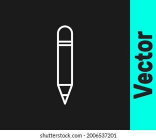 White line Pencil with eraser icon isolated on black background. Drawing and educational tools. School office symbol.  Vector Illustration