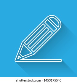 White line Pencil and line icon isolated with long shadow. Education sign. Drawing and educational tools. School office symbol.  Vector Illustration