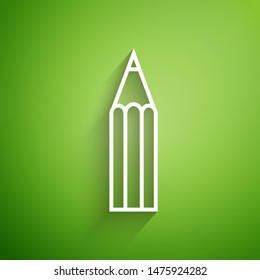 White line Pencil icon isolated on green background. Education sign. Drawing and educational tools. School office symbol.  Vector Illustration