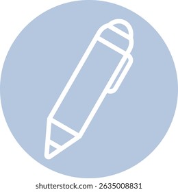 Ícone de lápis de linha branca sobre plano de fundo circular azul em estilo plano mínimo