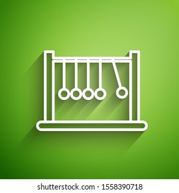 White line Pendulum icon isolated on green background. Newtons cradle.  Vector Illustration