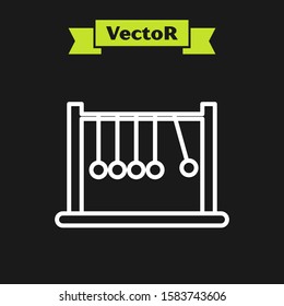 White line Pendulum icon isolated on black background. Newtons cradle.  Vector Illustration