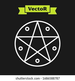 White line Pentagram in a circle icon isolated on black background. Magic occult star symbol.  Vector Illustration