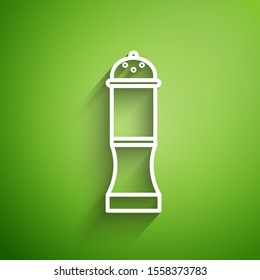 White line Pepper icon isolated on green background. Cooking spices.  Vector Illustration