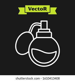 White line Perfume icon isolated on black background.  Vector Illustration
