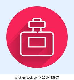 White line Perfume icon isolated with long shadow. Red circle button. Vector