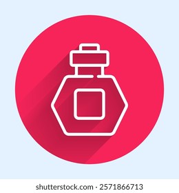 White line Perfume icon isolated with long shadow. Red circle button. Vector