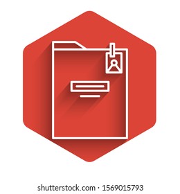 White line Personal folder icon isolated with long shadow. Red hexagon button. Vector Illustration