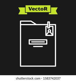 White line Personal folder icon isolated on black background.  Vector Illustration