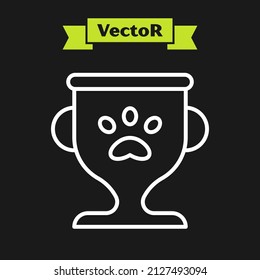 White line Pet award symbol icon isolated on black background. Medal with dog footprint as pets exhibition winner concept.  Vector