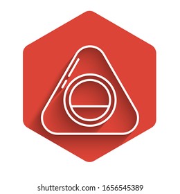 White line Pet bed icon isolated with long shadow. Red hexagon button. Vector Illustration