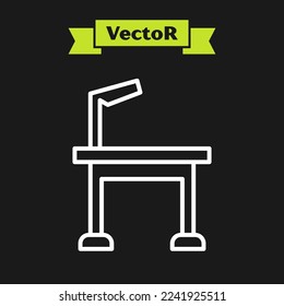 White line Pet grooming table icon isolated on black background.  Vector