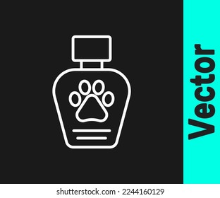 White line Pet shampoo icon isolated on black background. Pets care sign. Dog cleaning symbol.  Vector