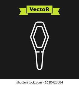 White line Pets vial medical icon isolated on black background. Prescription medicine for animal.  Vector Illustration