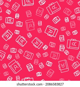 White line Phone book icon isolated seamless pattern on red background. Address book. Telephone directory.  Vector