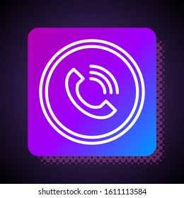 White line Phone call icon isolated on black background. Square color button. Vector Illustration