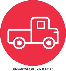 White Line Pickup Truck Icon on Red Circle Background